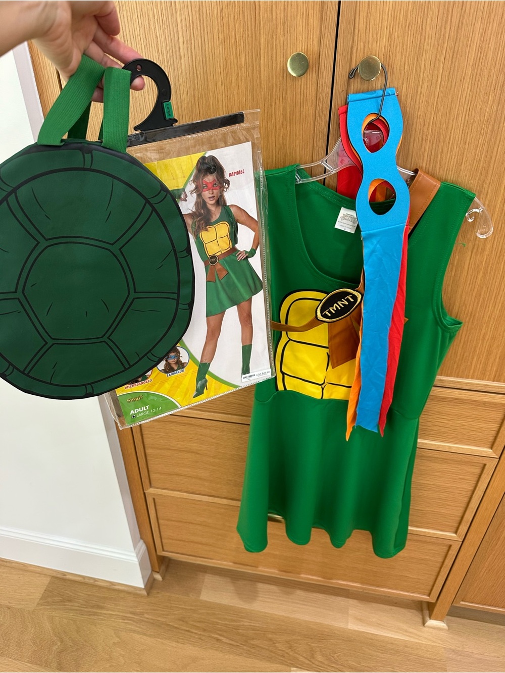Nickelodeon Green Turtle Costume Dress with Yellow Shell and Blue/Red Masks